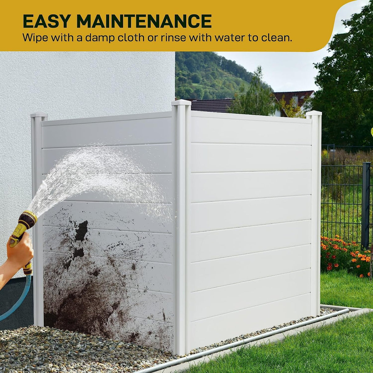 48''x47.2'' 2 Panels Vinyl Privacy Screen with 3 Metal Stakes M7982