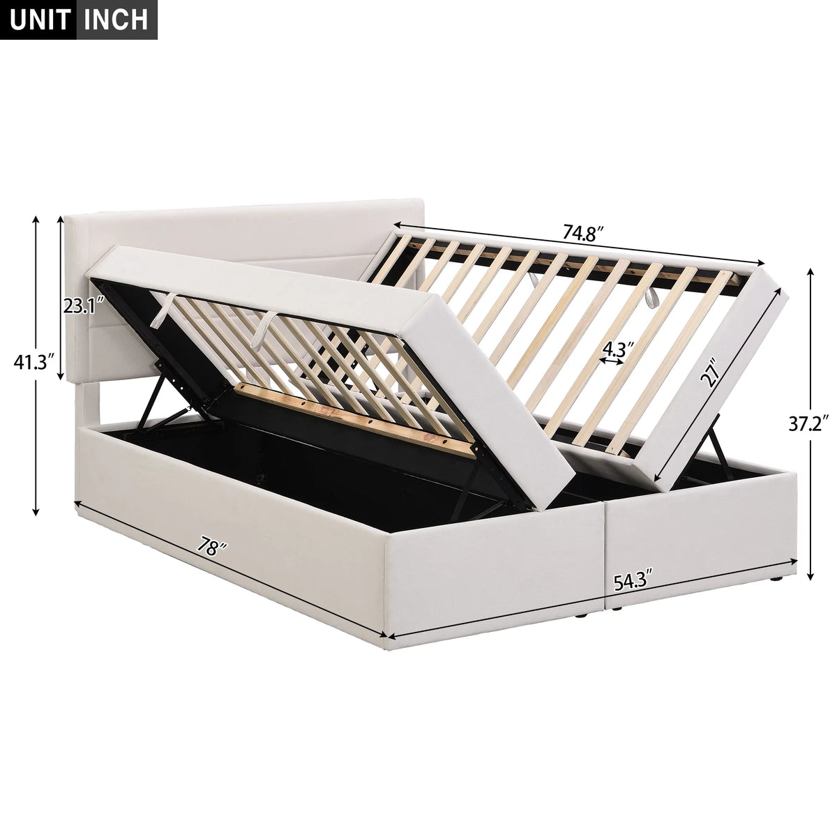 Full Size Beige Upholstery Platform Bed with Storage U94775
