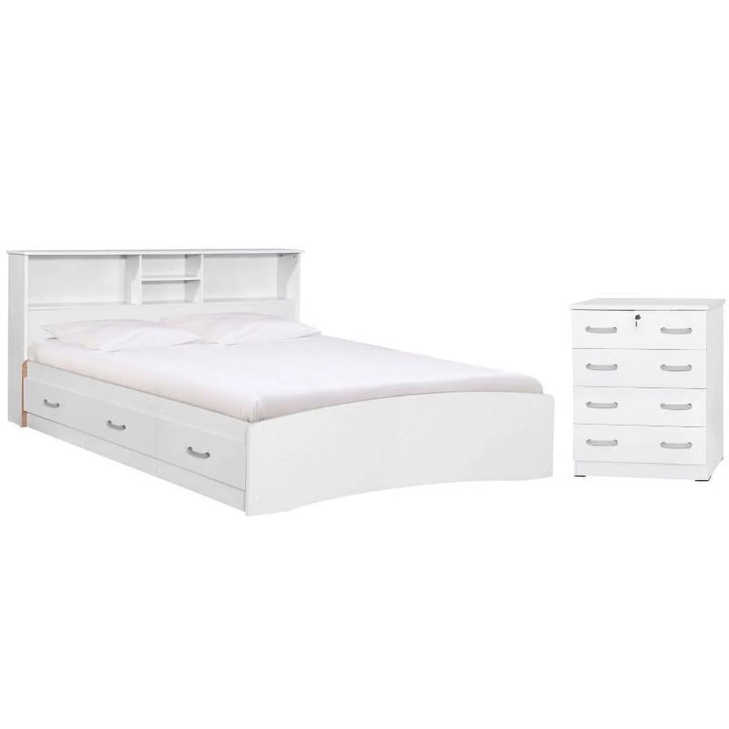 White Queen Captains Bed and 4-Drawer Dresser Set U653
