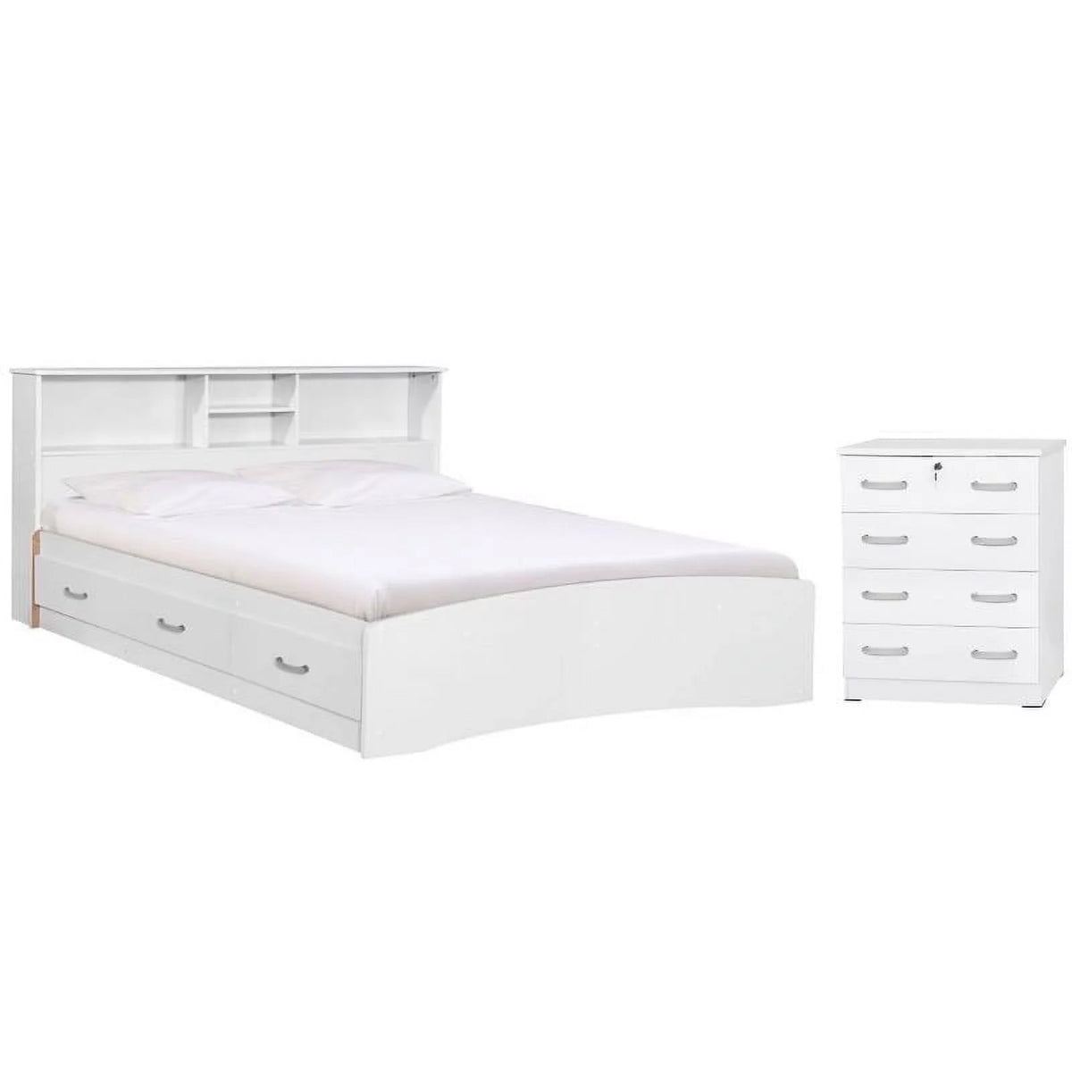 White Queen Captains Bed and 4-Drawer Dresser Set U653