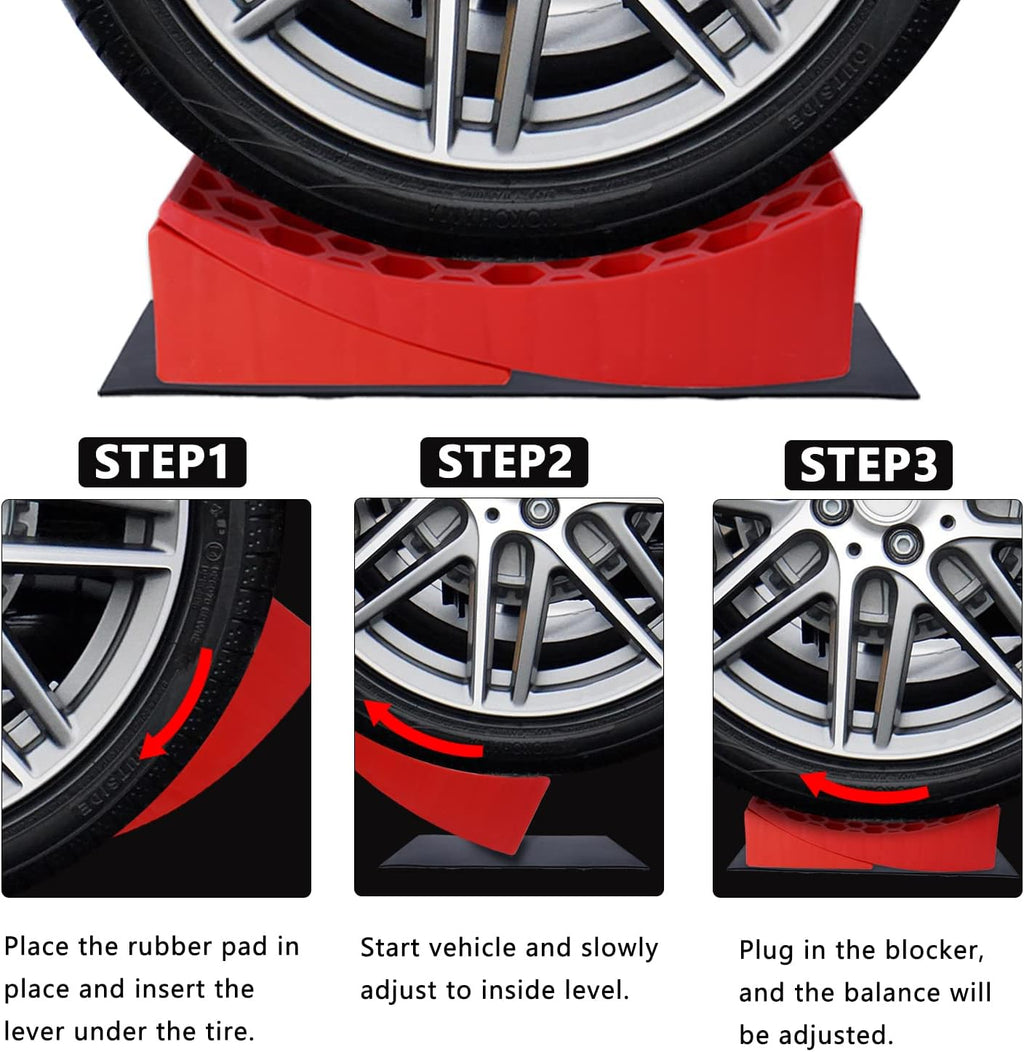 2 Packs Camper Leveler, RV Leveling Ramp Chock Kit, Two Curved Levelers, Two Chocks, Two Rubber Grip Mats, 35,000 lbs G863