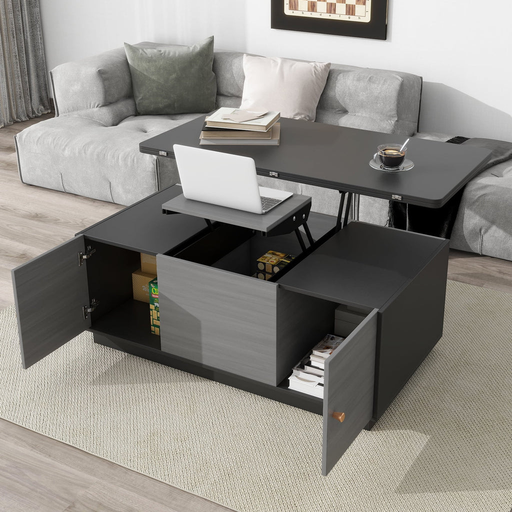 Gray Lift-top Coffee Table with 2 Storage Cabinets K7010