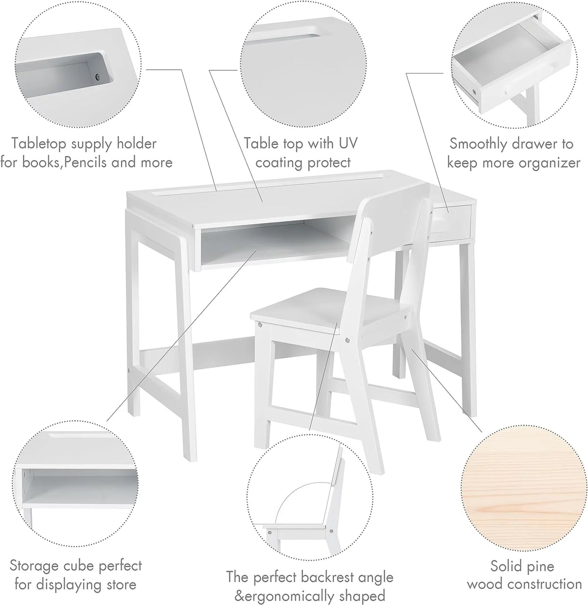 Kids Desk and Chair Set with Drawers B6450