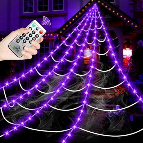 16.4Ft 220 LED Lighted Spider Web Lights with 8 Modes Waterproof Timer R405