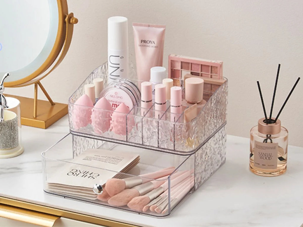 Makeup Storage Organizer with 1 Drawer Set of 2 F536