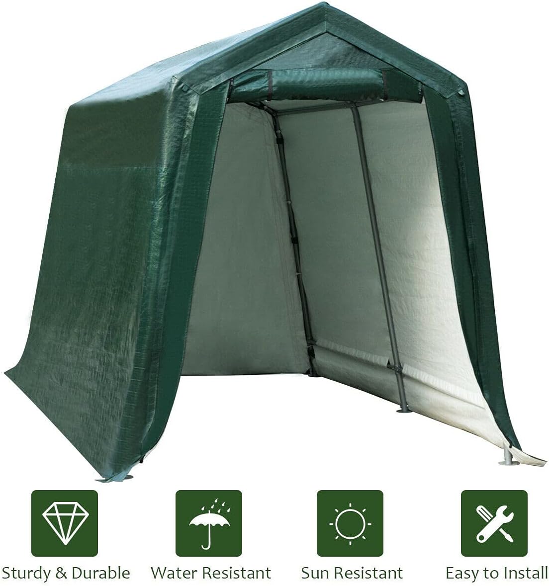 7 Ft x 12 Ft Outdoor Carport Shelter with Metal Frame and Waterproof Cover N1892