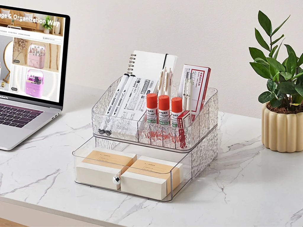 Makeup Storage Organizer with 1 Drawer Set of 2 F536