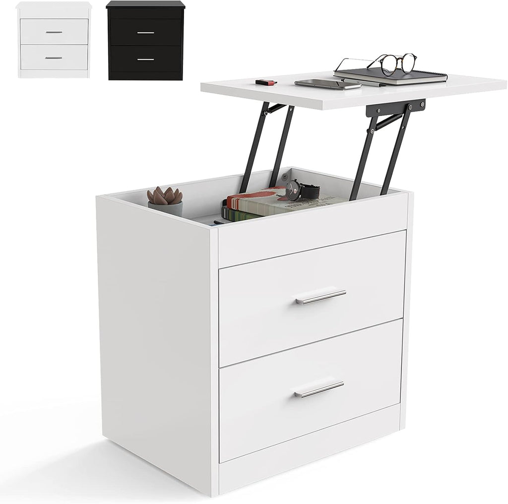 Black Lifting Top Nightstand with 2 Drawer Storage Cabinet M7181