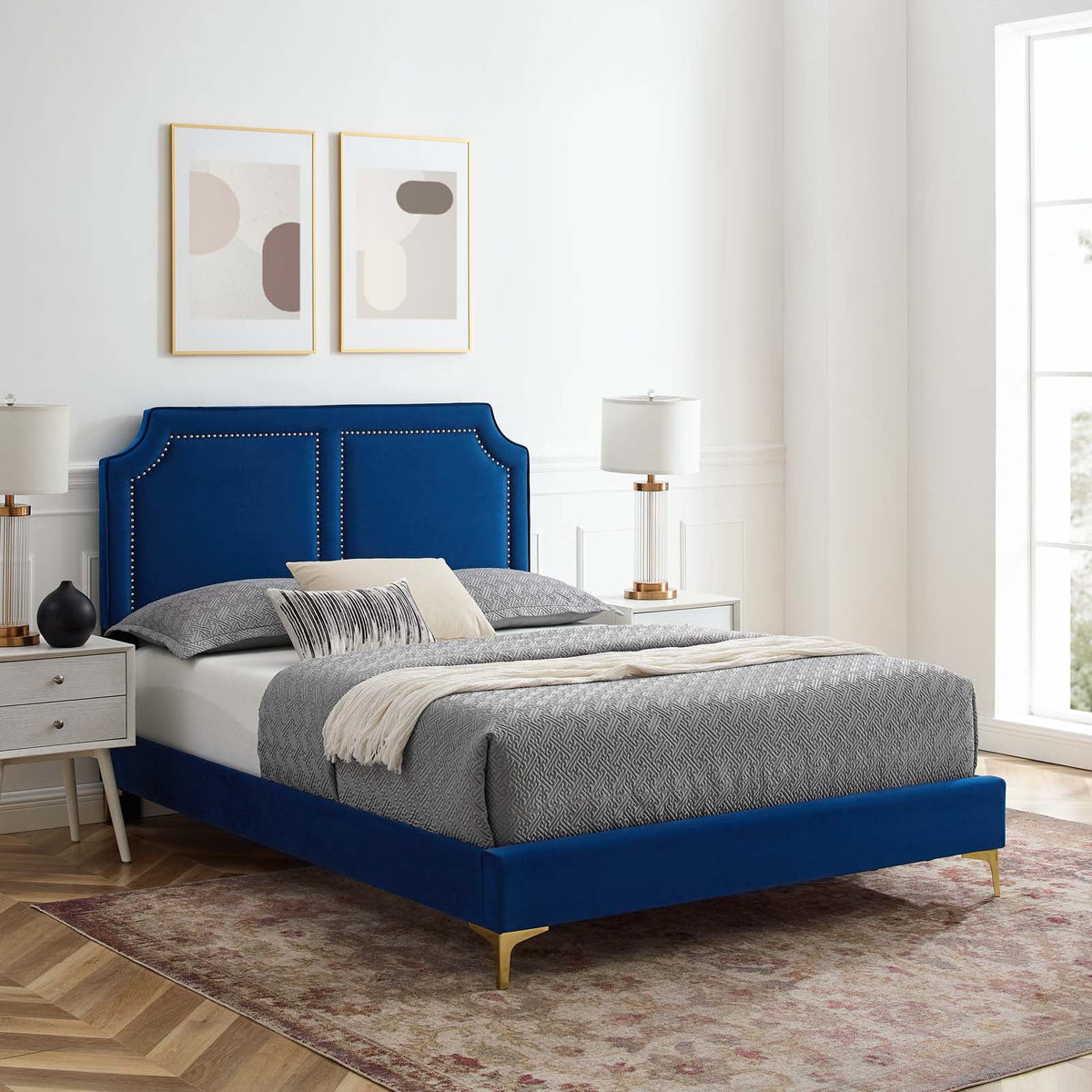 Navy Performance Velvet King Bed J30326