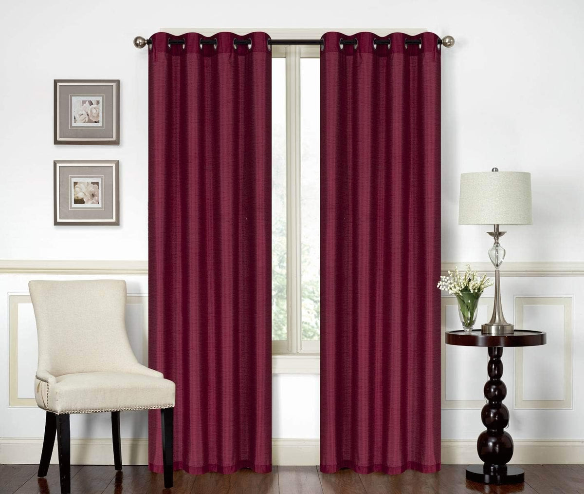 Red Solid Faux Silk Double Waterfall Valance with Tails X809