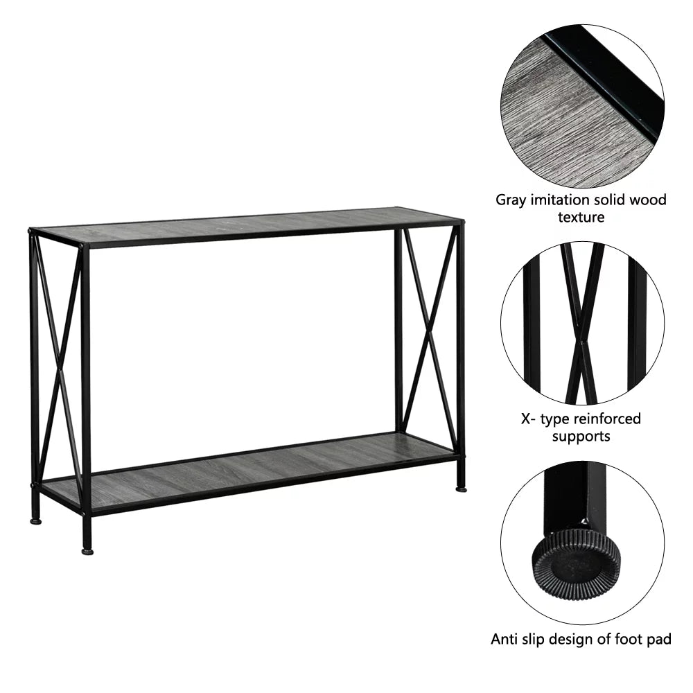 Gray 2-Tier Wood Console Table with Storage Shelf I241668