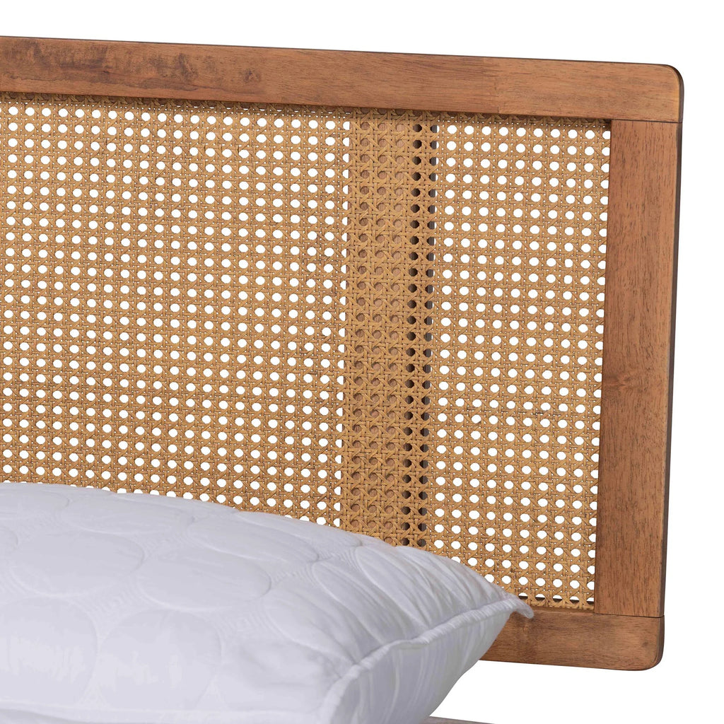 Walnut Brown Wood and Rattan Full Size 3-Piece Bedroom Set E684