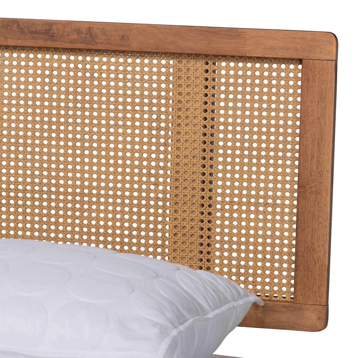 Walnut Brown Wood and Rattan Full Size 3-Piece Bedroom Set E684