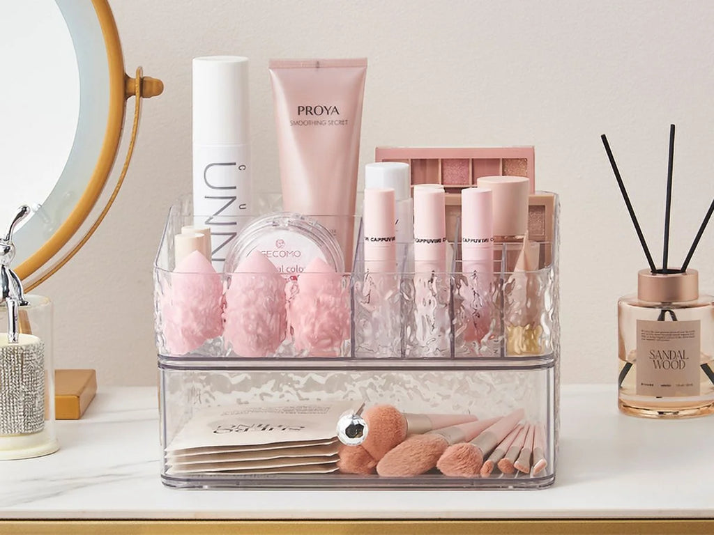 Makeup Storage Organizer with 1 Drawer Set of 2 F536