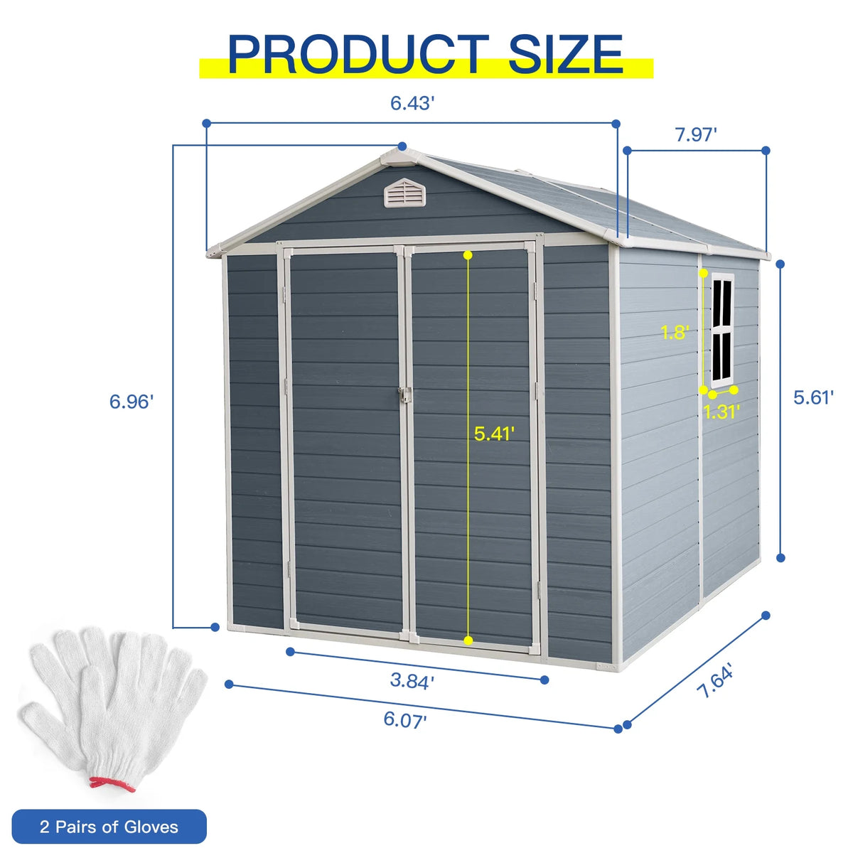 6x8 FT Plastic Resin Outdoor Storage Shed with Floor and Lockable Door V393525