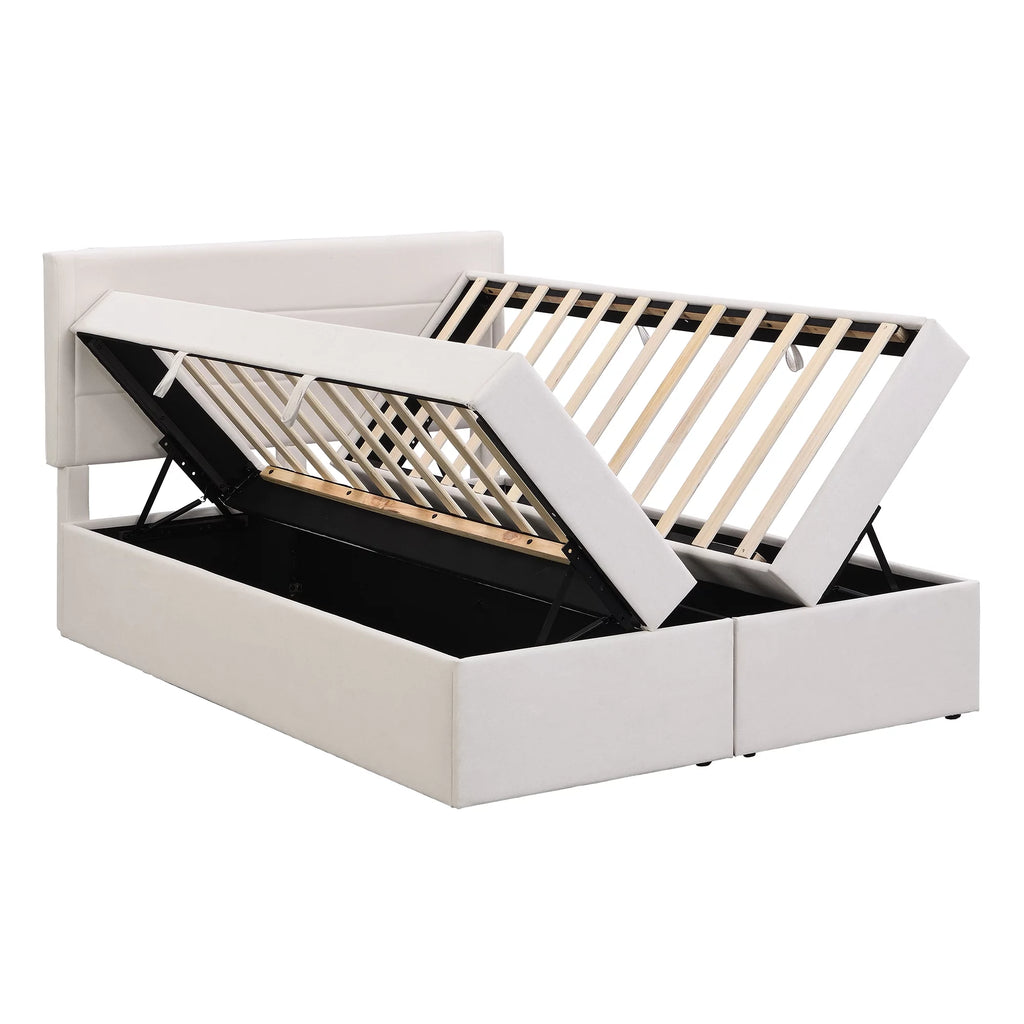 Full Size Beige Upholstery Platform Bed with Storage U94775