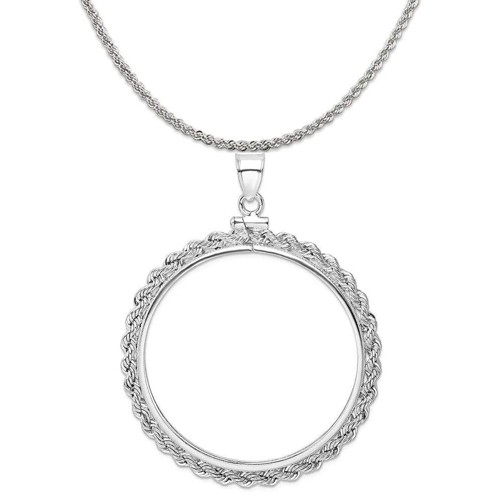 Sterling Silver Rope Coin Bezel Pendant with Rope Chain Necklace 18" K787247