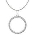 Sterling Silver Rope Coin Bezel Pendant with Rope Chain Necklace 18" K787247