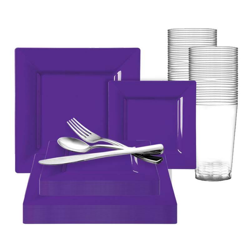 120 Settings Grape Purple Square Disposable Plastic Wedding Value Set J742