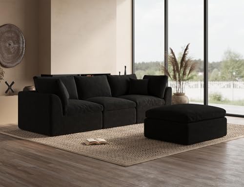 110" Warm White L-Shape Sectional Sofa with Ottoman E6622