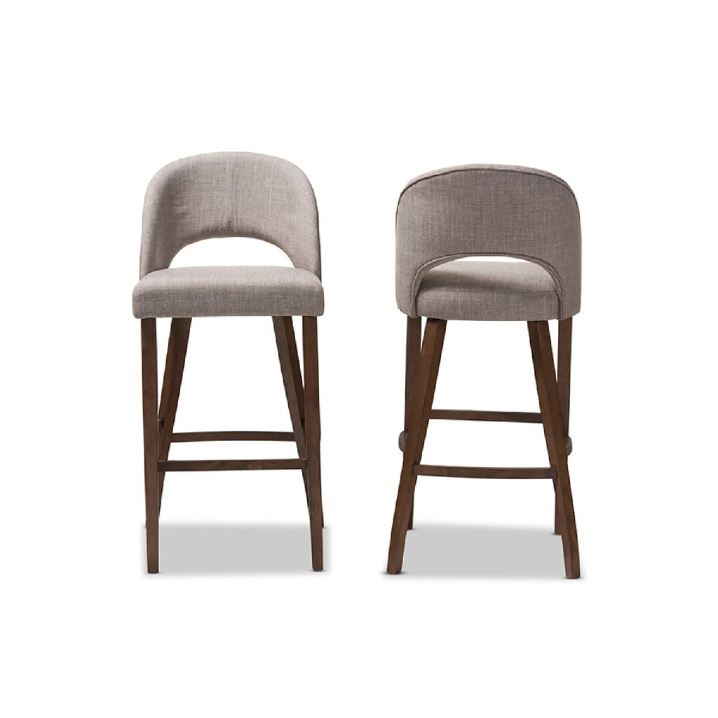 Light Grey Fabric Upholstered Wood Bar Stool Set of 2 A43628