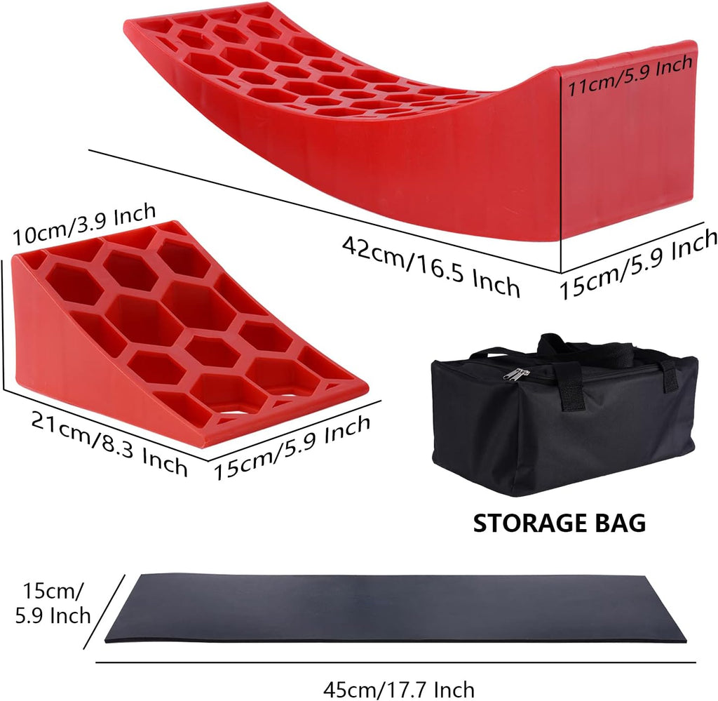 2 Packs Camper Leveler, RV Leveling Ramp Chock Kit, Two Curved Levelers, Two Chocks, Two Rubber Grip Mats, 35,000 lbs G863