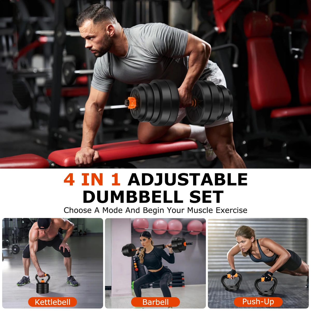 66 Lbs Adjustable Dumbbell Set 4 in 1 Weight Set T3043